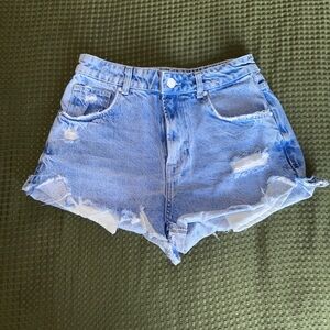 Bershka Light Blue Distressed Jean Shorts